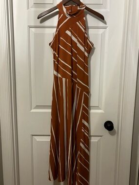 Rust and Cream Striped Halter Dress